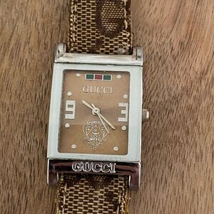 Vintage Gucci Silver and Brown Men's Watch